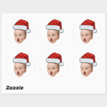 Aangepaste Sticker Baby Gezicht Foto Santa Hat Ker