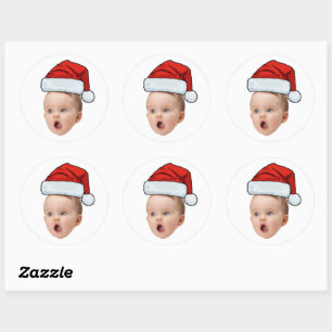 Aangepaste Sticker Baby Gezicht Foto Santa Hat Ker