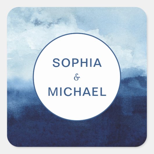 Aangepaste Sticker Bruid Groom Naam Blauwe Waterve (Voorkant)