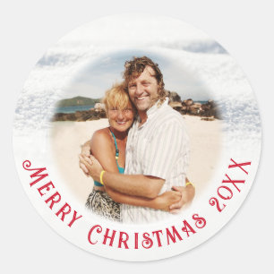 Aangepaste Sticker kerstfoto met Curved Text