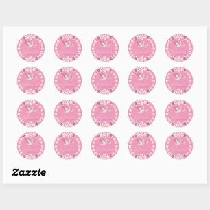 Aangepaste sticker voor babyfeestje – Roze bloemen