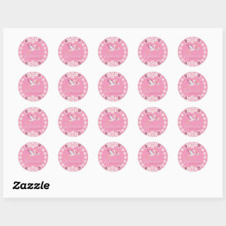 Aangepaste sticker voor babyfeestje – Roze bloemen