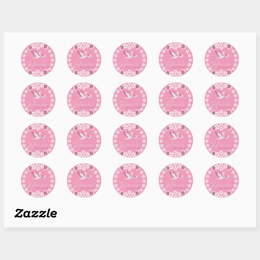 Aangepaste sticker voor babyfeestje – Roze bloemen (Vel)