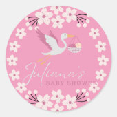Aangepaste sticker voor babyfeestje – Roze bloemen (Voorkant)
