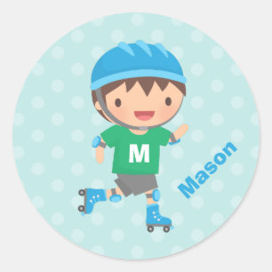 Aangepaste stickers met leuk roller skater jongetj