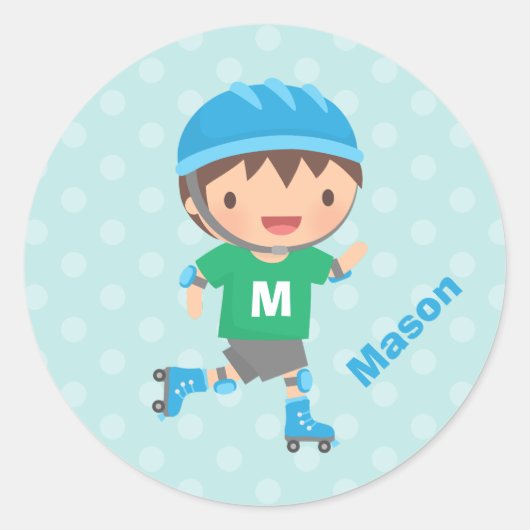 Aangepaste stickers met leuk roller skater jongetj (Voorkant)