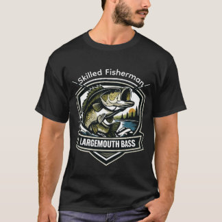 Aangepaste stijl Grootbekbaars-vissersbadge T-shirt
