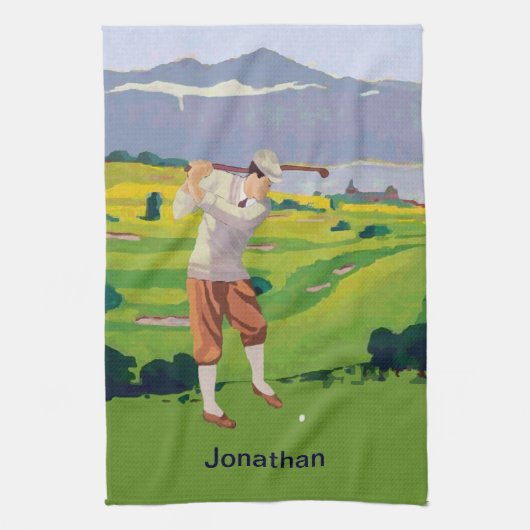 Aangepaste stijl Hoogland Golfscène Theedoek (Verticaal)