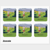 Aangepaste  stijl Hoogland Golfscène Vierkante Sticker (Vel)