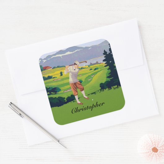 Aangepaste  stijl Hoogland Golfscène Vierkante Sticker (Envelop)