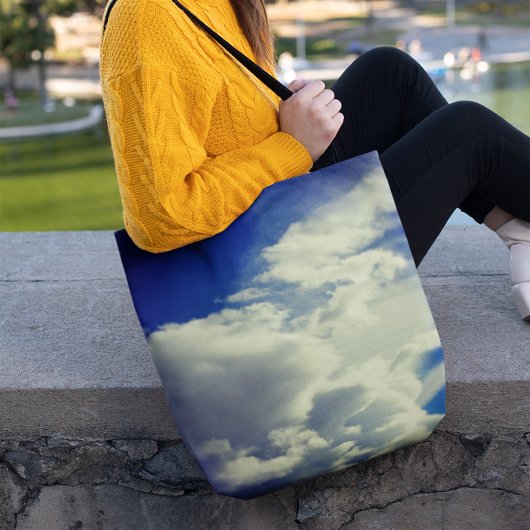 Aangepaste stijlblauwe hemelvierkant foto tote bag