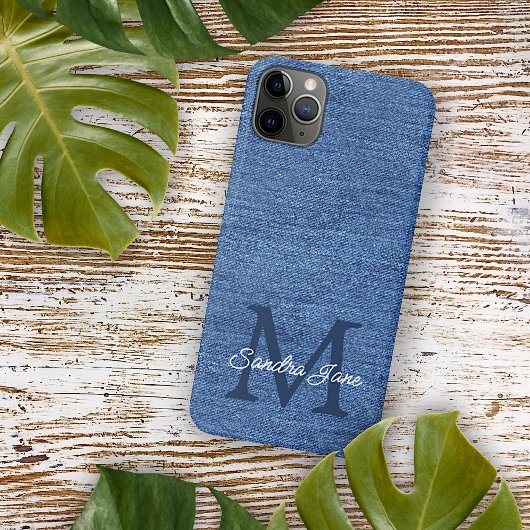 Aangepaste stijlvolle blauwe jeans denim naam op iPhone hoesje