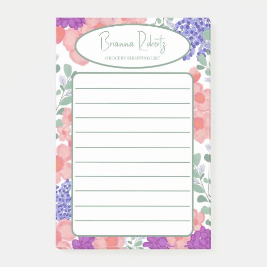 Aangepaste stijlvolle boodschappenlijst Bloem Post-it® Notes (Voorkant)
