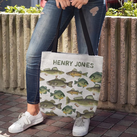 Aangepaste stijlvolle gepersonaliseerde buitenvis tote bag