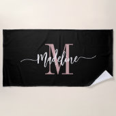Aangepaste stijlvolle monogram naam script zwart b strandlaken (Voorkant)