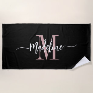 Aangepaste stijlvolle monogram naam script zwart b strandlaken