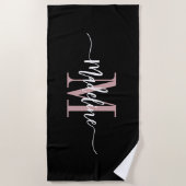 Aangepaste stijlvolle monogram naam script zwart b strandlaken (Voorkant)