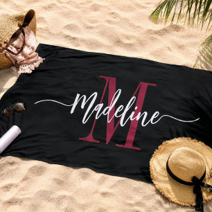 Aangepaste stijlvolle monogram naam script zwart b strandlaken