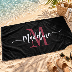 Aangepaste stijlvolle monogram naam script zwart b strandlaken