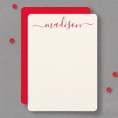 Aangepaste stijlvolle rode typografie Script Name Notitiekaartje