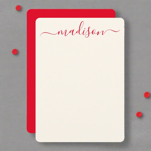 Aangepaste stijlvolle rode typografie Script Name Notitiekaartje
