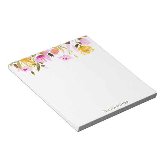 Aangepaste Stijlvolle Roze Waterverf Bloemen Busin Notitieblok (Schuin)