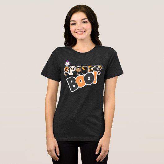 Aangepaste Stijlvolle Spooky Boo Halloween Tri-Blend Shirt (Voorkant volledig)