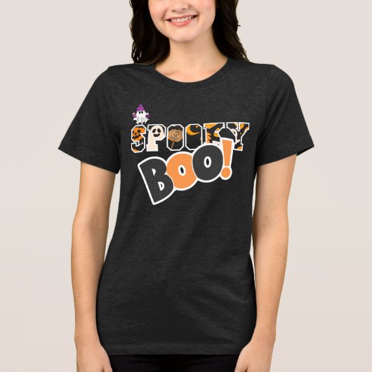 Aangepaste Stijlvolle Spooky Boo Halloween Tri-Blend Shirt (Voorkant)