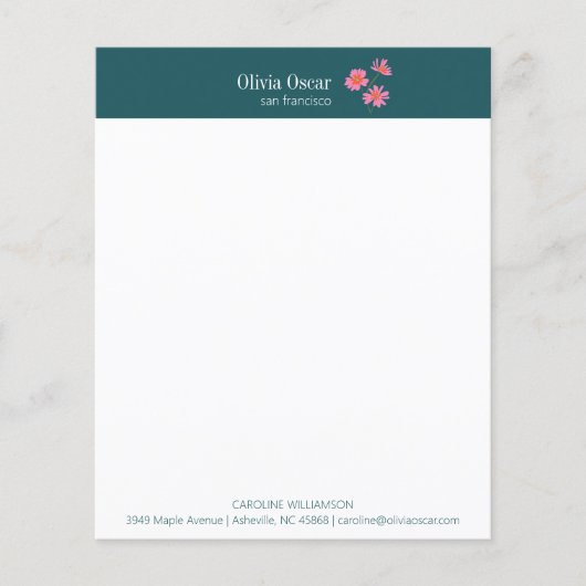 Aangepaste stijlvolle turquoise bloemrijke zakelij (Voorkant)
