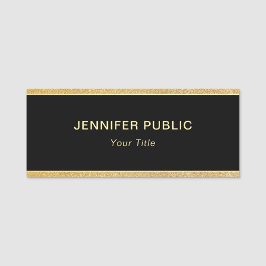 Aangepaste stijlvolle zwart en gouden Glitter rech Naamplaatje (Voorkant)
