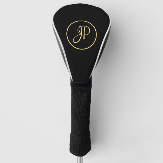 Aangepaste Stijlvolle Zwart Goud Monogram Initiaal Golfheadcover (Voorkant)