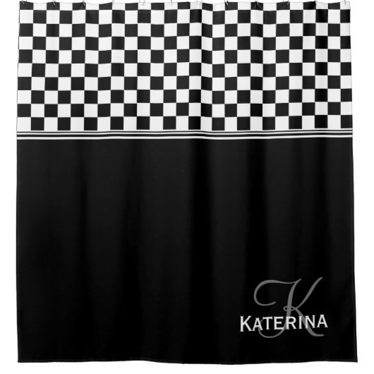 Aangepaste stijlvolle zwart-witcheque douchegordijn (Voorkant)