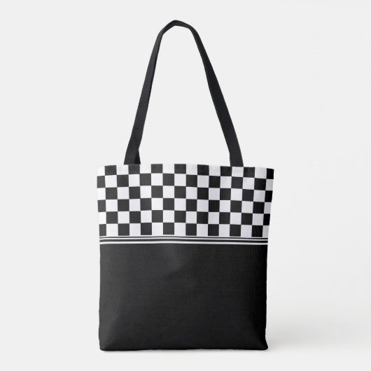 Aangepaste stijlvolle zwart-witcheque tote bag (Achterkant)