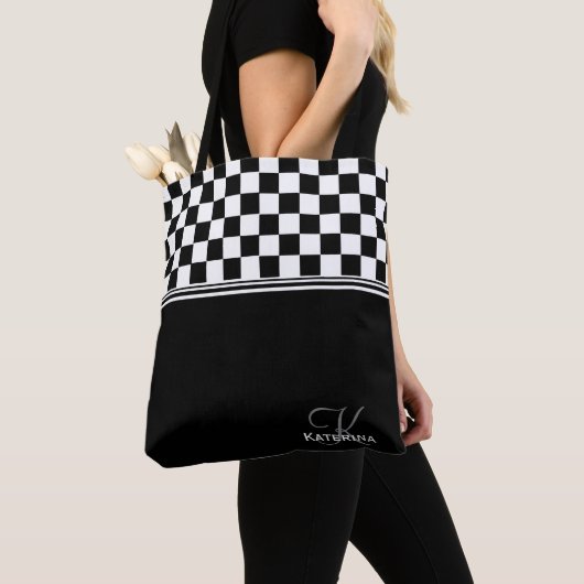 Aangepaste stijlvolle zwart-witcheque tote bag (Dichtbij)