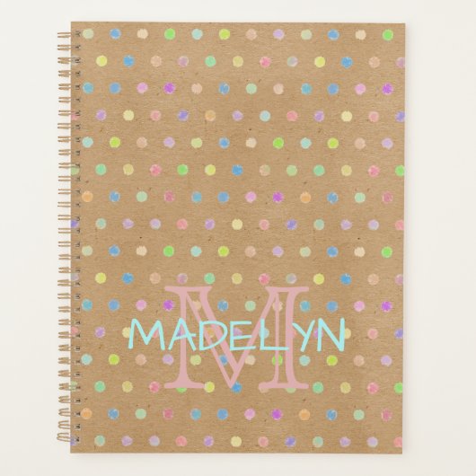 Aangepaste Stippen op faux-trouwe bruinktfort Planner (Voorkant)