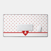 Aangepaste Stippen Rood Witte Achtergrond Monogram Bureaumat (Keyboard & Muis)