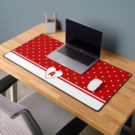 Aangepaste Stippen Rood Witte Achtergrond Monogram Bureaumat (Kantoor 2)