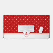 Aangepaste Stippen Rood Witte Achtergrond Monogram Bureaumat (Keyboard & Muis)
