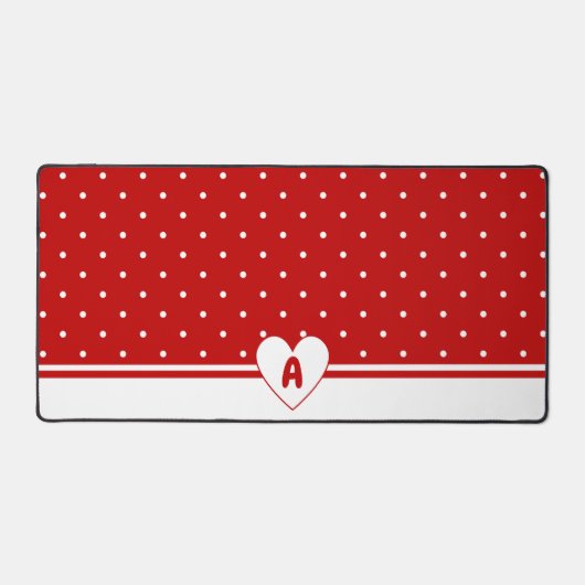 Aangepaste Stippen Rood Witte Achtergrond Monogram Bureaumat (Voorkant)