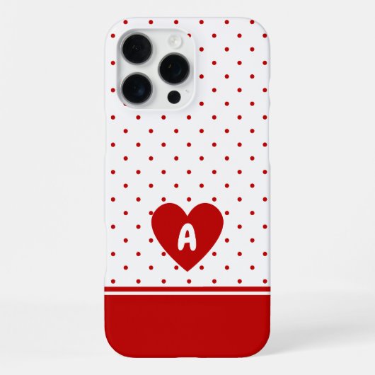 Aangepaste Stippen Rood Witte Achtergrond Monogram iPhone Hoesje (Achterkant)