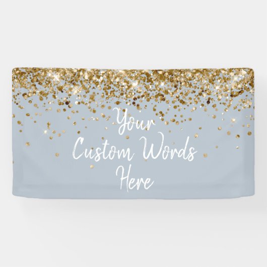 Aangepaste Stof Blauw & Goud Aangepast Verjaardags Spandoek (Horizontaal)