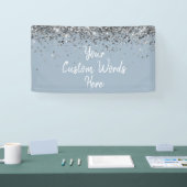 Aangepaste Stof Blauw Zilver Verjaardagsfeest Phot Spandoek (Beurs)