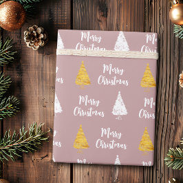 Aangepaste Stof Roze Witte Gouden Kerstboom Cadeaupapier