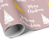 Aangepaste Stof Roze Witte Gouden Kerstboom Cadeaupapier (Rol Hoek)
