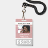 Aangepaste stoffige roze foto ID verslaggever pers Badge (Voorzijde met lanyard)
