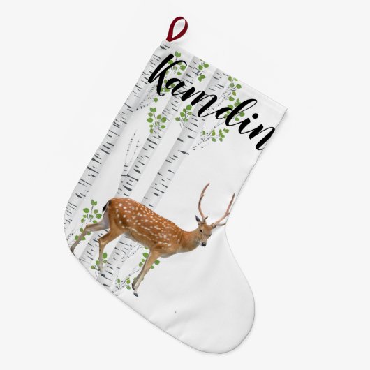 Aangepaste stop Deer Woodland Buck Grote Kerstsok (Voorkant (Hangend))