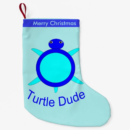 Aangepaste stopzetting van Bright Blue Turtle Dude Kleine Kerstsok (Voorkant)