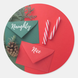 Aangepaste stoute of mooie snoepjes kerst ronde sticker