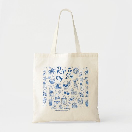 aangepaste strand blauwe verjaardag 20s handgeteke tote bag (Voorkant)