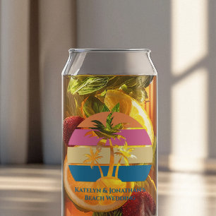 Aangepaste strand bruiloft tropische palmboom zons blikvorm glas